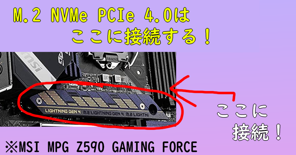 M.2 NVMe PCIe 4.0は、M.2 NVMe PCIe 3.0、M.2 SATAと同じ場所に接続します。